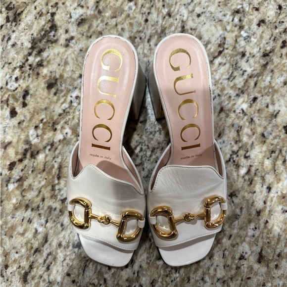 Gucci Horsebit Peep Toe Sandal Slide Block Heel Mules size 36 - Picture 9 of 16